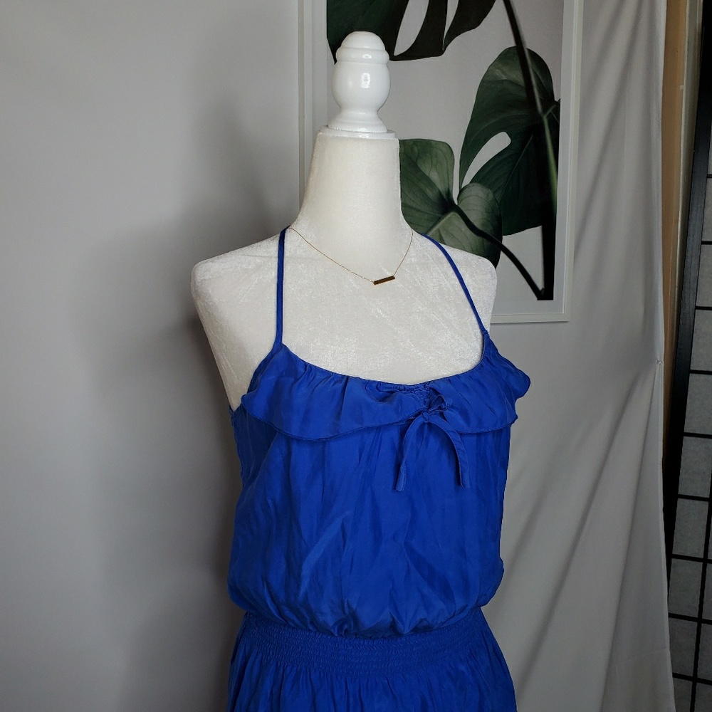 Anthro Parker Silk Blue Dress Tie Front - Picture 3 of 7